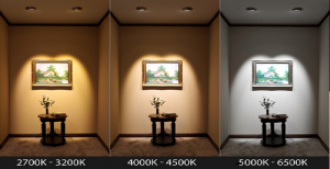 مقایسه اثر نور گرم، میانه و سرد(از چپ به راست) در یک اتاق با رنگ ثابت سفید