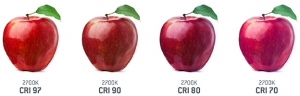 مقایسه جلوه طبیعی سیب زیر نورهایی با CRI متفاوت