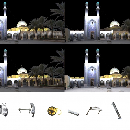 طراحی نورپردازی نما و بازارچه آستان مقدس امامزاده عبدالله (ع) بافق